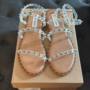 Steve Madden Silver clear strap Tan Gladiator Sandals